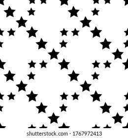 Patrón sin brillo con simples estrellas negras sobre fondo blanco. Imagen vectorial. 