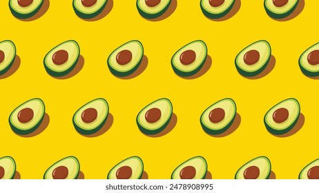 patrón inconsútil de la fruta simple del aguacate de la historieta en un fondo amarillo liso