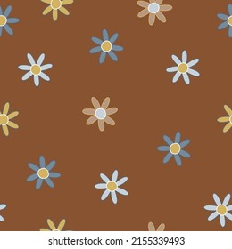 Seamless pattern with simple cartoon flower. Dark floral print. Vector hand drawn illustration.