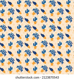 Seamless pattern in simple cartoon style. Vector colorful illustration of flower pots and vases. Vases of different types in the same pots. Ideal for printing.