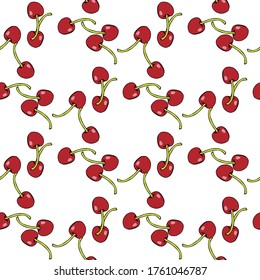 Seamless pattern with simple cherries on white background for fabric, textile, clothes, tablecloth and other things. Vector image. 
