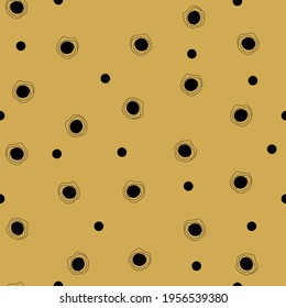 Seamless pattern with simple childish doodle geometric patterns. Black elements on an orange-brown background. Trendy  template for printing on fabric, wallpaper, paper, curtains, tablecloths. Vector 