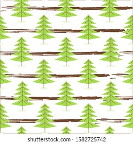 Seamless pattern with simple Christmas tree in flat style. Christmas wallpaper concep, web, poster, backgroundt. Vector illustration