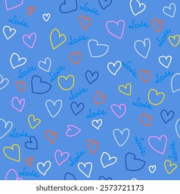 Seamless pattern with simple colorful hearts. Cute kids print. Vector hand drawn illustration.