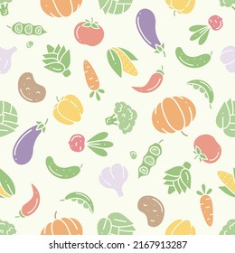 Seamless pattern with simple colorful silhouette vegetable icons. Colour background for prints, wallpapers, mobile concepts and web apps. Vector flat illustration