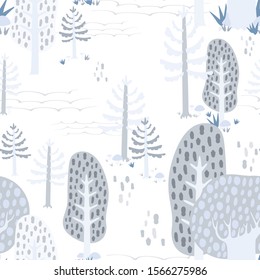 Seamless pattern with simple cute cartoon trees. Vector illustration