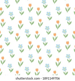 Patrón sin foco con flores lindas simples. Perfecto para el diseño textil. Ilustración vectorial.