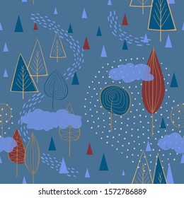 Seamless pattern with simple cute forest. Vector illustration