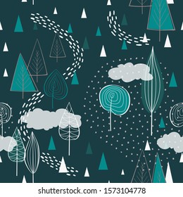 Seamless pattern with simple cute forest. Vector illustration
