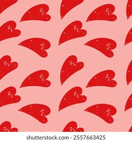 Seamless pattern of simple cute hearts isolated for wrapping paper or fabric. Hand drawn naive childlike style. Vector grunge illustration