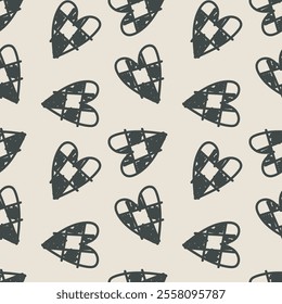 Seamless pattern of simple cute hearts isolated for wrapping paper or fabric. Hand drawn naive childlike style. Vector doodle illustration