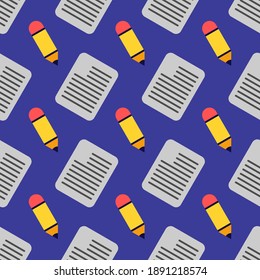 Seamless pattern simple cute writing paper and pencil with beautiful colors. suitable for fashion, background, decoration, etc.