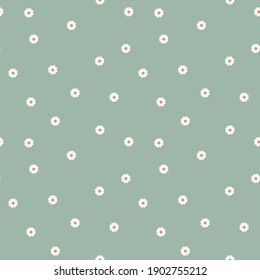 Seamless pattern with simple daisy flowers on a pastel blue background. Floral modern print. Great for fabric, wallpaper, textile, wrapping. Vector illustration.