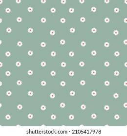 Seamless pattern with simple daisy flowers on a pastel blue background. Floral modern print. Great for fabric, wallpaper, textile, wrapping. Vector illustration.