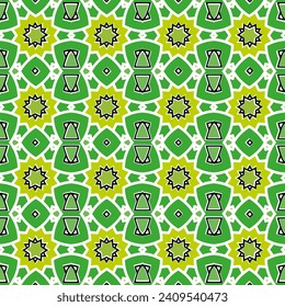 Seamless pattern with a simple decorative composition and a predominance of green and yellow colors. Vector illustration