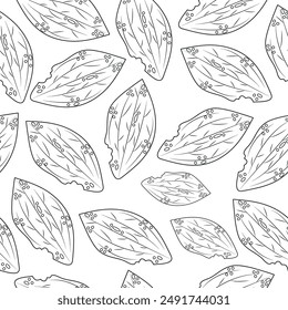 seamless pattern with simple design of autumn oak leaves in abstract style drawn with black outline, vector illustration