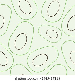 seamless pattern of simple design of green avocado with pits drawn in outline, for poster, banner or textile	