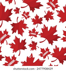 seamless pattern of simple design of red, canada day wedge leaf and maple leaf with canada lettering, for designs, posters or banners