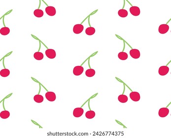Seamless pattern. Simple design. Summer time. Cherry fruit. Vector design on white background.
