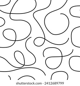 Seamless pattern simple doodle  flexible line, abstract hand drawn line repeating pattern on white background