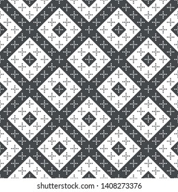 Seamless pattern. Simple elegant texture. Regularly repeatition geometrical shapes, dotted crosses and rhombuses. Vector element of graphical design