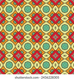 Patrón sin costuras con un patrón étnico simple con colores predominantes de rojo, amarillo y azul. Ilustración de vector
