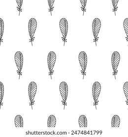 Seamless pattern with simple feather. Scandinavian abstract background. 