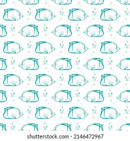 Seamless pattern with simple fishes and bubbles in doodle style. 
Vector marine background. Print for textiles, wrapping paper, wallpaper.