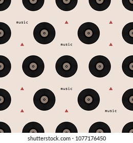 Seamless pattern with simple flat vinyl records. Geometric minimalist music vector background for your design.