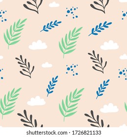 Seamless pattern of simple floral elements for textile pattern, wallpaper design. Vector illustration.