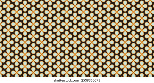Seamless pattern with simple floral motif in light green and orange border on black background