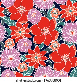 Seamless pattern with simple flowers. Floral print hippie 60s