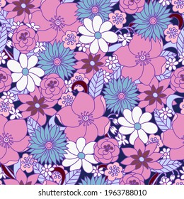 Seamless Pattern With Simple Flowers. Floral Print Hippie 60s