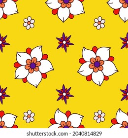 Seamless pattern with simple flowers. Floral print hippie 60s,