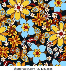 Seamless pattern with simple flowers. Floral print hippie 60s.