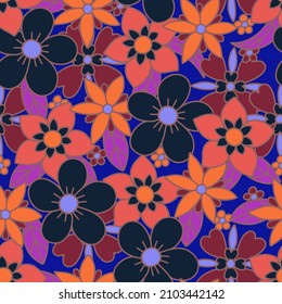 Seamless pattern with simple flowers. Floral print hippie 60s.