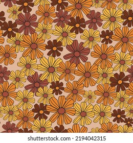 Seamless pattern with simple flowers. Floral print hippie 60s