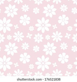 Seamless pattern of simple flowers. Pastel pink background