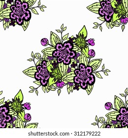Seamless pattern with simple flowers. Peonies. Stock vector.