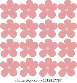 Seamless pattern of simple flowers and plant elements. Vector illustration in cartoon style.