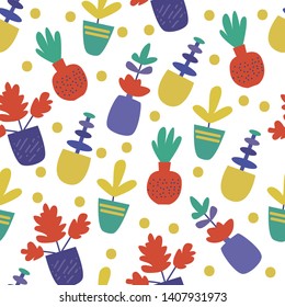 seamless pattern with simple flowers pots