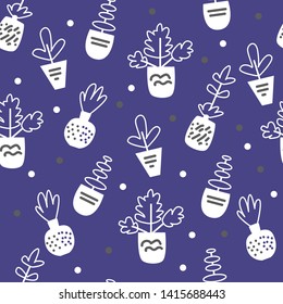 seamless pattern with simple flowers pots