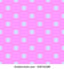 Seamless pattern with simple flowers white spring flowers on a bright pink fuchsia background with blue aquamarine middle of the flower.
