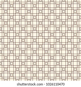 Seamless pattern with simple geometric ornament. Repeated squares and thin lines abstract background. Contemporary surface texture. Grid digital paper, textile print, page fill. Vector art