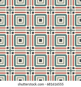 Seamless pattern with simple geometric ornament. Repeated square and line abstract background. Modern style surface texture. Digital paper, textile print, page fill. Vector art
