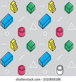 Seamless pattern with simple geometric shapes. Memphis design. The 80s and 90s retro style. Abstract modern background. Hipster image. Vector illustration. Modern elegant wallpaper.