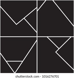 Seamless pattern with simple geometric shapes. Black and white design composition. Abstract fashion background. Vector minimalistic illustration. Modern elegant wallpaper.