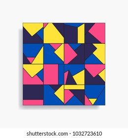 Seamless pattern with simple geometric shapes. Abstract design composition. Colorful fashion background. Vector minimalistic illustration. Modern elegant wallpaper.