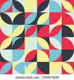 Seamless pattern of simple geometric shapes in bright colors. Modern design template for web, presentation, branding pack, fabric print, wallpaper.