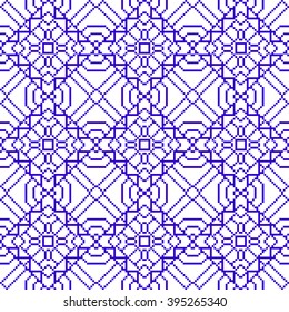 seamless pattern of simple geometric shapes intertwined in a complex pattern. vector illustration. for registration of wallpaper, textiles, presentations and web design. white and blue color